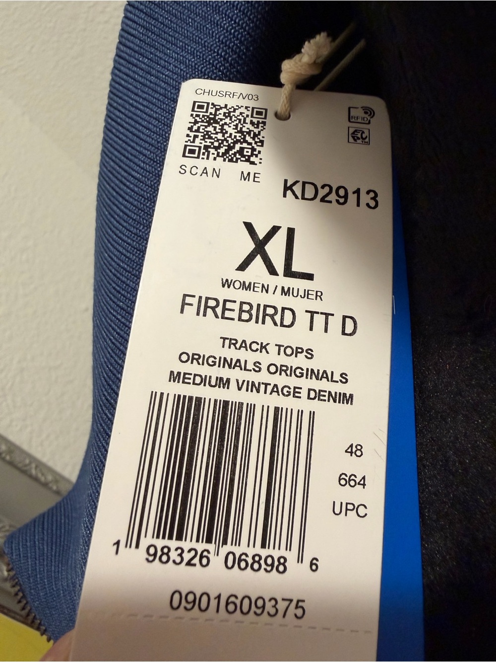 adidas Medium Vintage Denim Firebird TT D Track Top in Blue - Picture 2 of 3